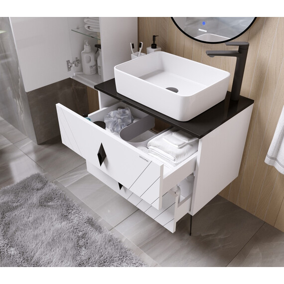 Тумба подвесная со столешницей Grossman Вива 70 см 107012 (раковина в комплекте) белый глянец - фото 6