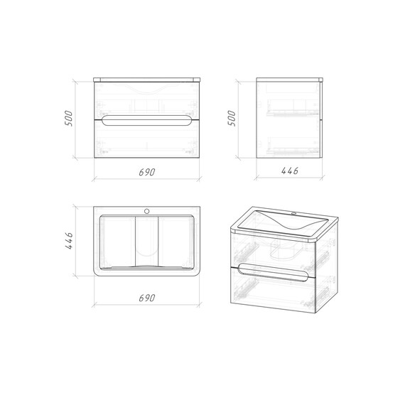 Тумба подвесная с раковиной Grossman Адель 70 см 107017, белый глянец - фото 7
