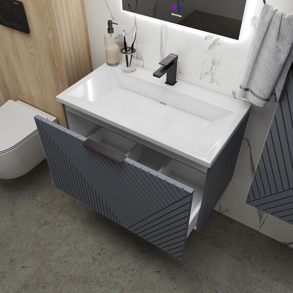 Тумба подвесная с раковиной Grossman Блисс 70 см 107053, графит матовый - фото 5