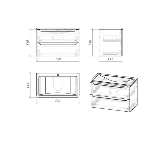 Тумба подвесная с раковиной Grossman Адель 80 см 108003, белый глянец - фото 7