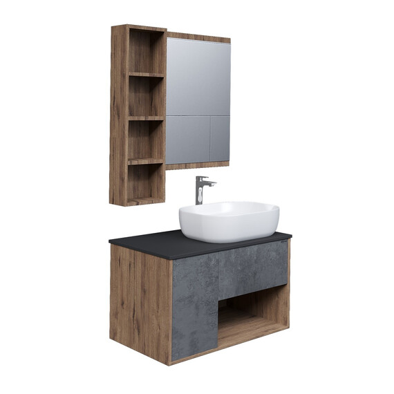 Тумба подвесная со столешницей Grossman Бруно 80 см 108008 (раковина в комплекте) веллингтон/бетон - фото 6