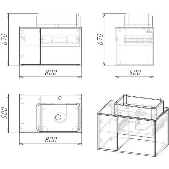 Тумба подвесная со столешницей Grossman Бруно 80 см 108008 (раковина в комплекте) веллингтон/бетон - фото 8