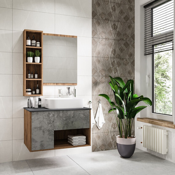 Тумба подвесная со столешницей Grossman Бруно 80 см 108008 (раковина в комплекте) веллингтон/бетон - фото 4