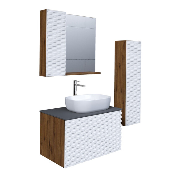 Тумба подвесная со столешницей Grossman Альба 80 см 108011 (раковина в комплекте) веллингтон/белая - фото 4