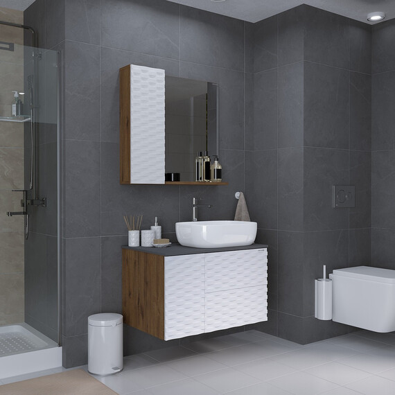 Тумба подвесная со столешницей Grossman Альба 80 см 108011 (раковина в комплекте) веллингтон/белая - фото 5