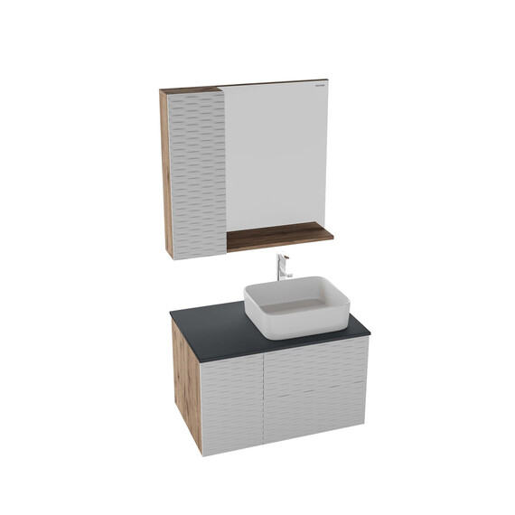 Тумба подвесная со столешницей Grossman Альба 80 см 108011 (раковина в комплекте) веллингтон/белая - фото 3