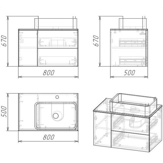 Тумба подвесная со столешницей Grossman Альба 80 см 108012 (раковина в комплекте) веллингтон/бриз - фото 8