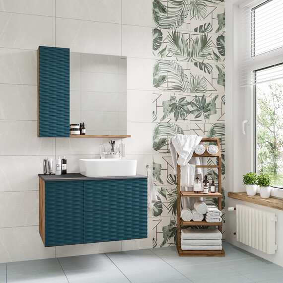 Тумба подвесная со столешницей Grossman Альба 80 см 108012 (раковина в комплекте) веллингтон/бриз - фото 5