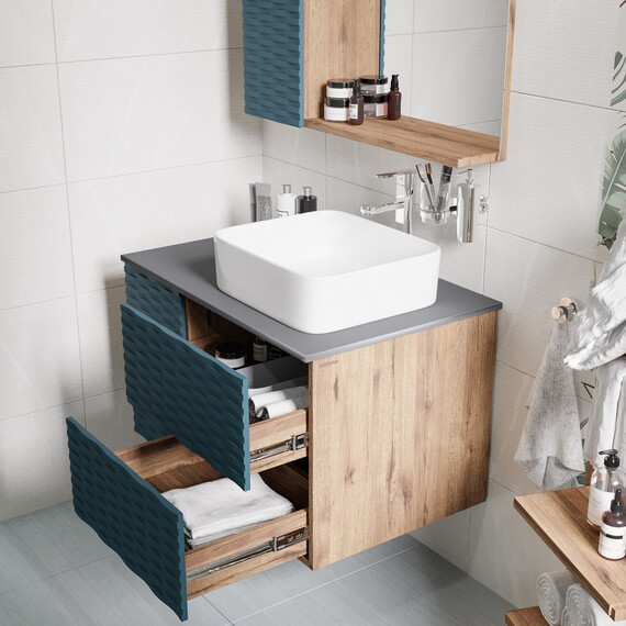 Тумба подвесная со столешницей Grossman Альба 80 см 108012 (раковина в комплекте) веллингтон/бриз - фото 6