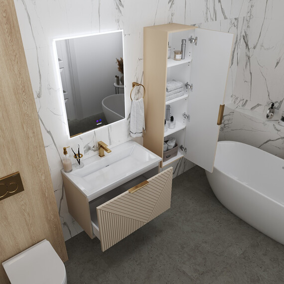 Тумба подвесная с раковиной Grossman Блисс 80 см 108047, бежевый матовый - фото 6