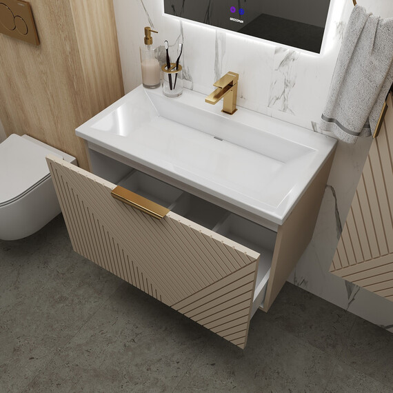 Тумба подвесная с раковиной Grossman Блисс 80 см 108047, бежевый матовый - фото 5