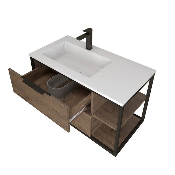 Тумба подвесная с раковиной Grossman Лофт 90 см 1090012, веллингтон/металл чёрный - фото 3