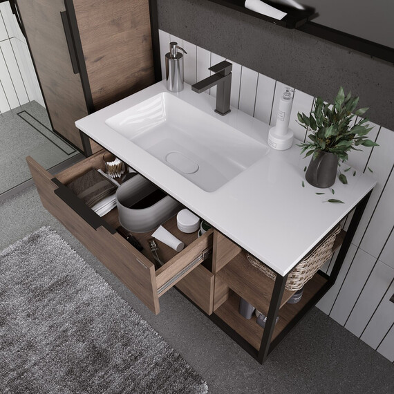 Тумба подвесная с раковиной Grossman Лофт 90 см 1090012, веллингтон/металл чёрный - фото 4