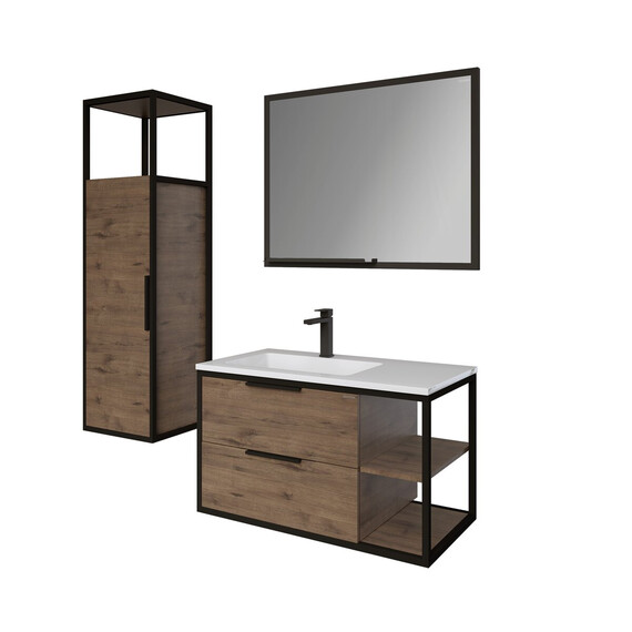 Тумба подвесная с раковиной Grossman Лофт 90 см 1090012, веллингтон/металл чёрный - фото 6