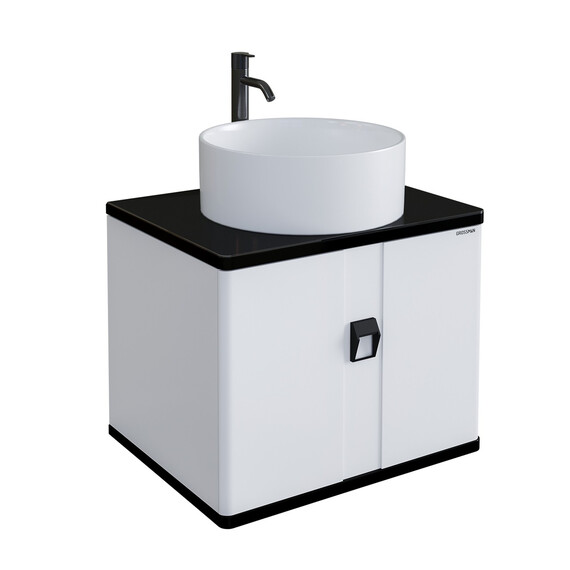 Тумба подвесная со столешницей Grossman Норма 60 см 106016 (раковина в комплекте) белый глянец - фото 