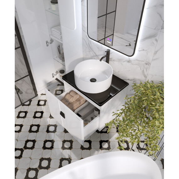 Тумба подвесная со столешницей Grossman Норма 60 см 106016 (раковина в комплекте) белый глянец - фото 5