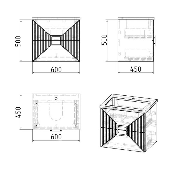 Тумба подвесная с раковиной Grossman Луксор 60 см 106056, графит матовая - фото 10