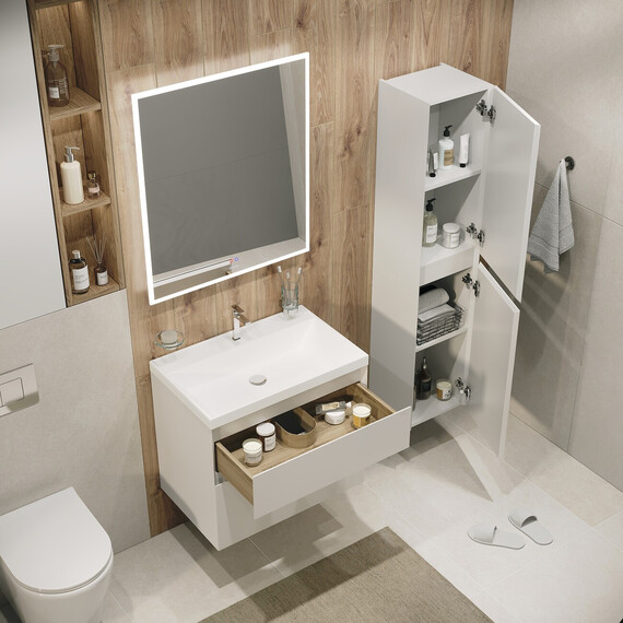 Тумба подвесная с раковиной Grossman Меркадо 60 см 106076, белая матовая - фото 6