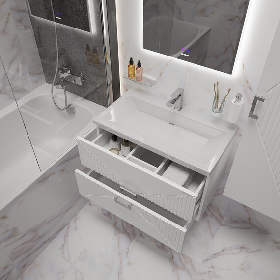 Тумба подвесная с раковиной Grossman Луксор 70 см 107057, белый матовый - фото 5