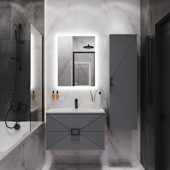 Тумба подвесная с раковиной Grossman Луксор 70 см 107058, графит матовая - фото 7