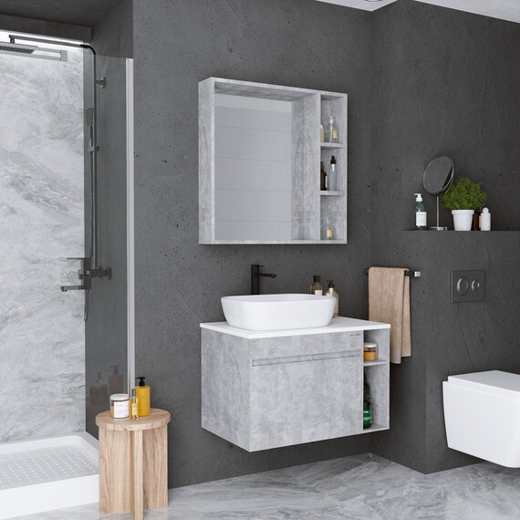 Тумба подвесная со столешницей Grossman Фалькон 80 см 108005 (раковина в комплекте) бетон - фото 5