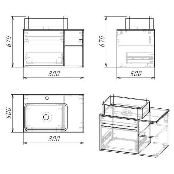 Тумба подвесная со столешницей Grossman Фалькон 80 см 108005 (раковина в комплекте) бетон - фото 7