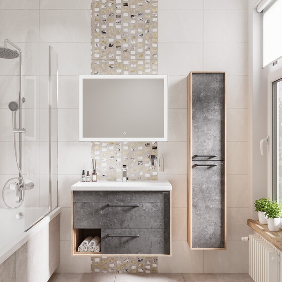 Тумба подвесная с раковиной Grossman Реал 80 см 108009, веллингтон/бетон Арья - фото 4