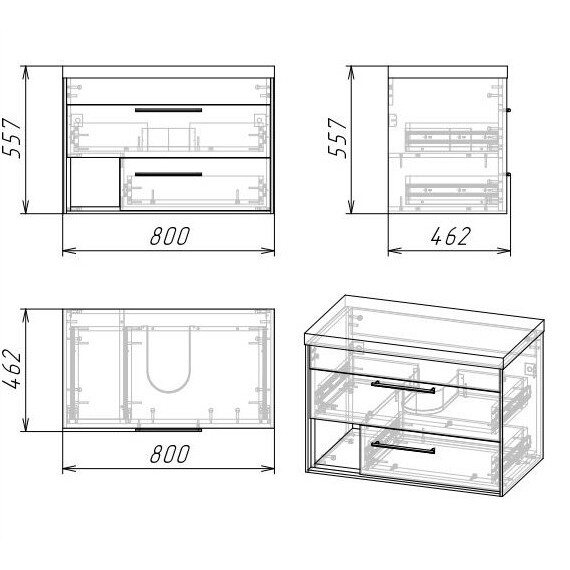 Тумба подвесная с раковиной Grossman Реал 80 см 108009, веллингтон/бетон Арья - фото 7