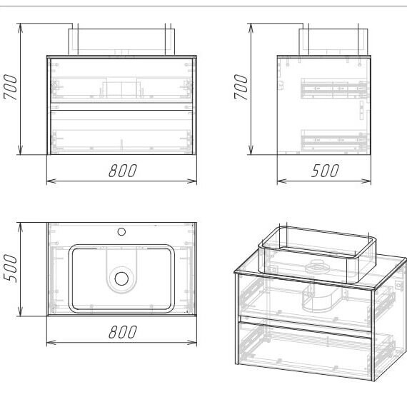Тумба подвесная со столешницей Grossman Эдванс 80 см 108010 (раковина в комплекте) цемент светлый - фото 9