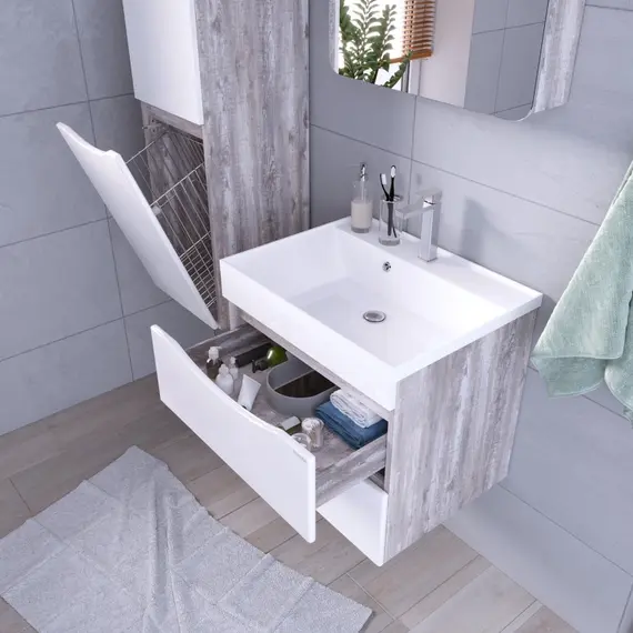 Тумба подвесная с раковиной Grossman Талис 80 см 108014, бетон пайн/белый глянец - фото 4