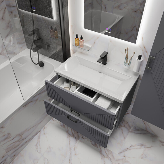 Тумба подвесная с раковиной Grossman Луксор 80 см 108049, графит матовая - фото 5