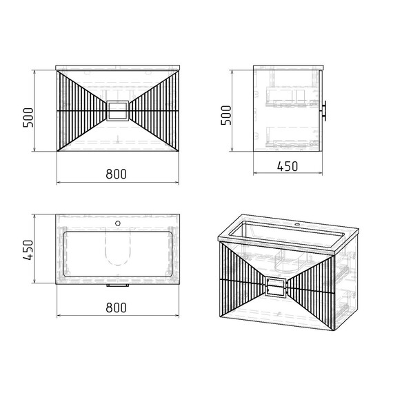 Тумба подвесная с раковиной Grossman Луксор 80 см 108052, бежевый матовый - фото 10