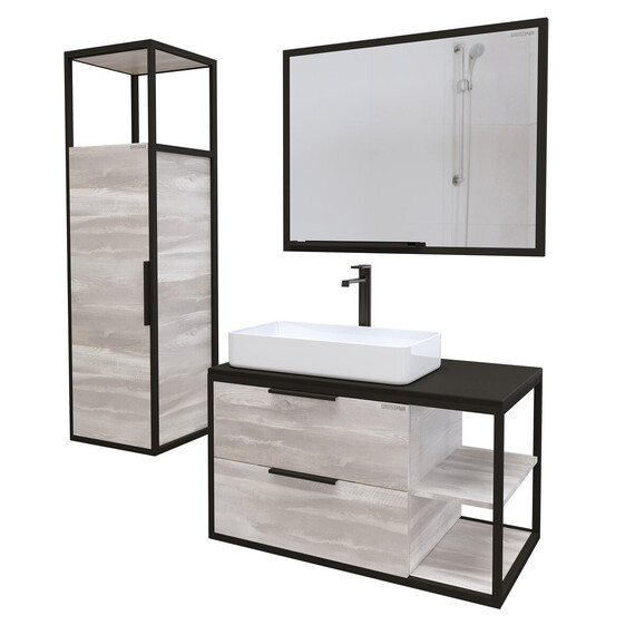 Тумба подвесная со столешницей Grossman Лофт 90 см 109002 (раковина в комплекте) шанико/металл чёрный - фото 6