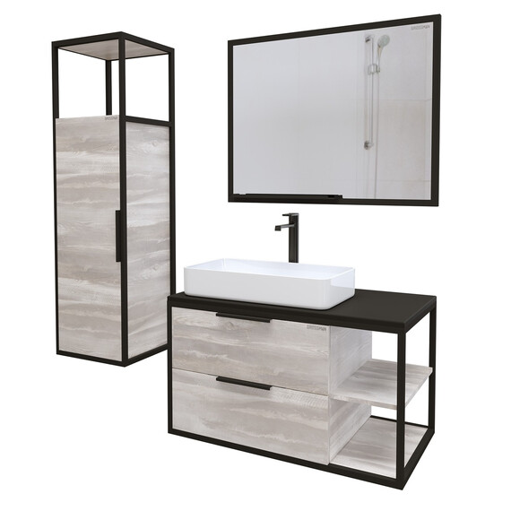 Пенал подвесной Grossman Лофт 40 см 304002, шанико/металл чёрный - фото 3