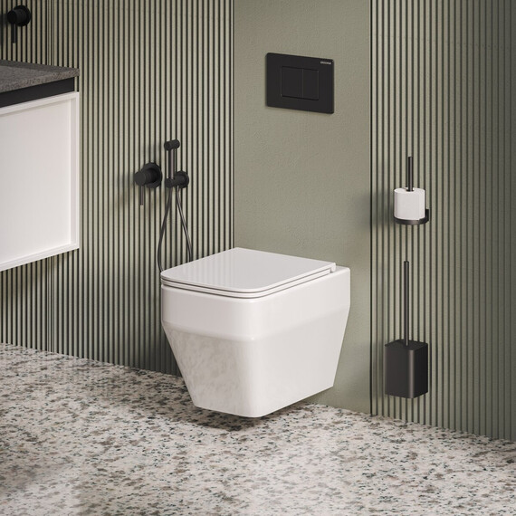 Унитаз подвесной безободковый Grossman GR-4410SQ с тонкой крышкой микролифт (система смыва Торнадо) - фото 9