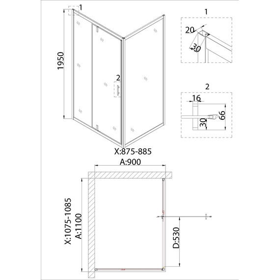 Душевое ограждение Niagara Nova 110x90 см NG-62-11A-A90, хром/прозрачное - фото 5
