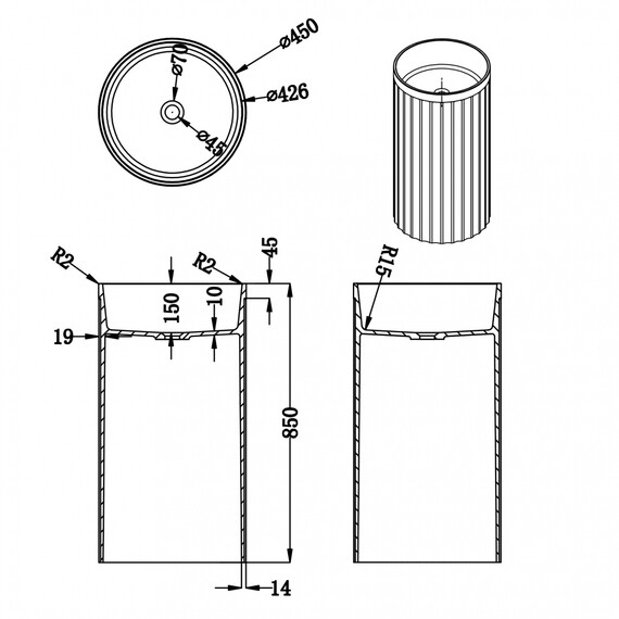 Раковина напольная прозрачная Abber Kristall 45 см AT2709Aquamarin, бирюзовый - фото 3