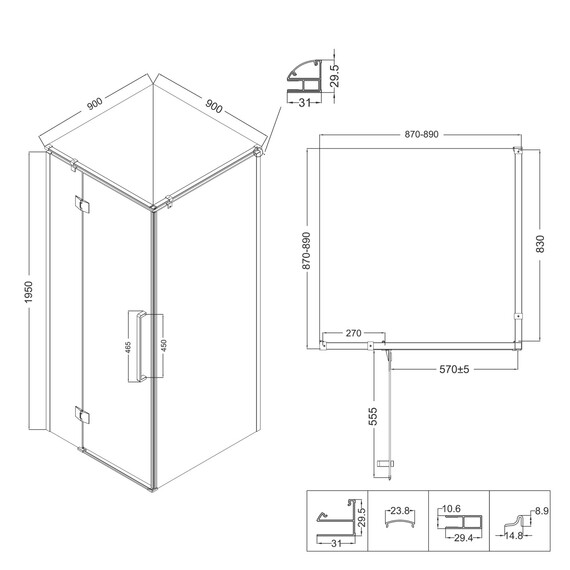 Душевое ограждение Niagara Nova 90x90 см NG-6831-34BLACK, чёрный/прозрачное - фото 13