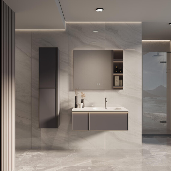 Тумба подвесная с раковиной Vincea Elise 100 см VMC-4EL100MG-R, серый матовый - фото 7