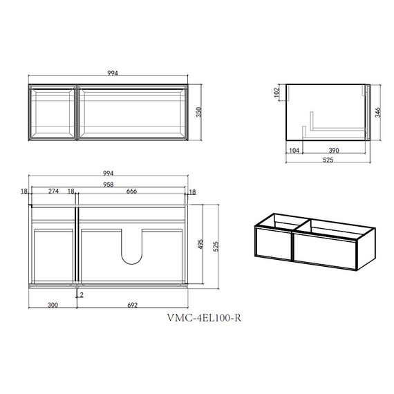 Тумба подвесная с раковиной Vincea Elise 100 см VMC-4EL100MG-R, серый матовый - фото 11