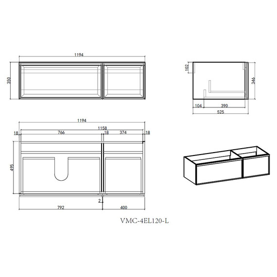 Тумба подвесная с раковиной Vincea Elise 120 см VMC-4EL120MG-L, серый матовый - фото 10