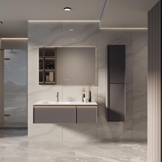 Тумба подвесная с раковиной Vincea Elise 120 см VMC-4EL120MG-L, серый матовый - фото 6