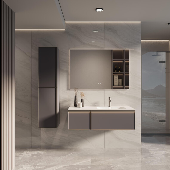 Тумба подвесная с раковиной Vincea Elise 120 см VMC-4EL120MG-R, серый матовый - фото 5