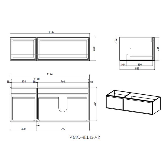 Тумба подвесная с раковиной Vincea Elise 120 см VMC-4EL120MG-R, серый матовый - фото 10