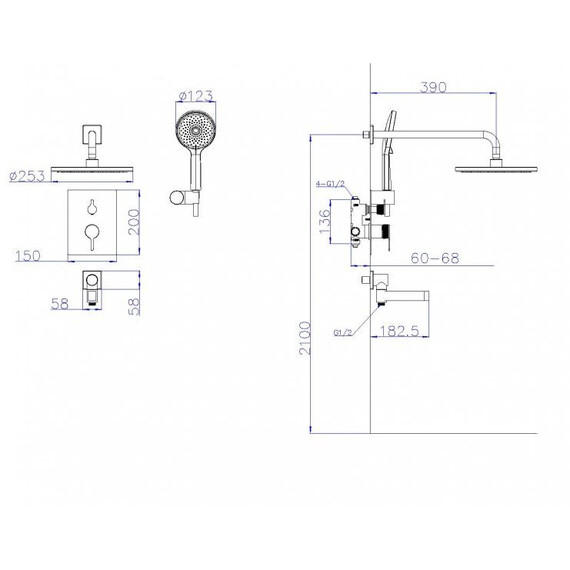 Душевая система для ванна BelBagno DEL2.0-VDSET-IN, сатин - фото 2