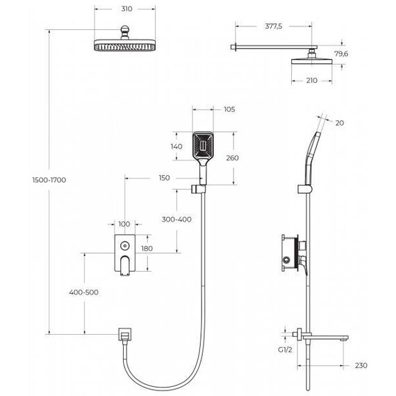 Душевая система для ванна BelBagno DUE-VDSET-GM, оружейная сталь - фото 10