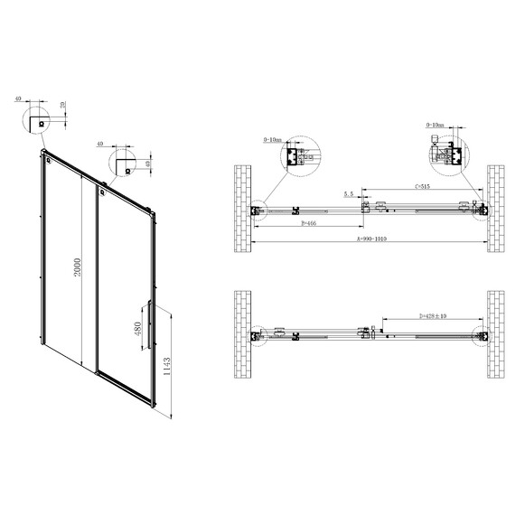 Душевая дверь Vincea Ultima 100 см VDS-7UL100CLGM (стекло 8 м) вороненая сталь/прозрачное - фото 6