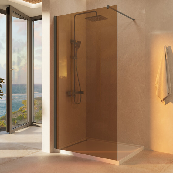 Душевая перегородка Vincea Walk-In 90 см VSW-1H900GSGM (стекло 8 мм) вороненая сталь/янтарь - фото 