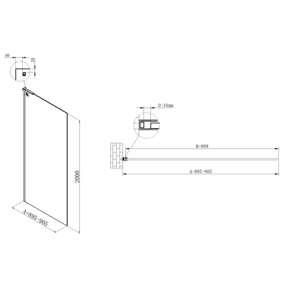 Душевая перегородка Vincea Walk-In 90 см VSW-7HA900CLB (стекло 8 мм) чёрный/прозрачное - фото 4