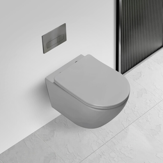 Унитаз подвесной безободковый Vincea Globo VT1-14TMG с ультратонкой крышкой микролифт (Система смыва торнадо) серый матовый - фото 7